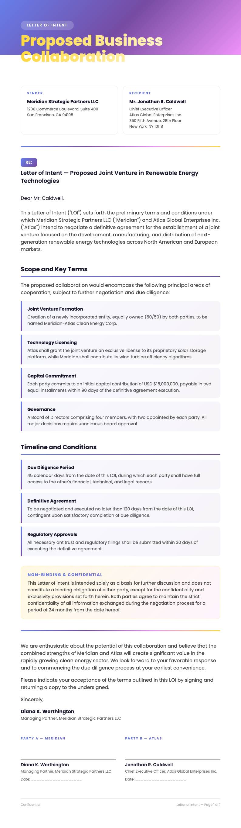 Gradient bold Letter of Intent